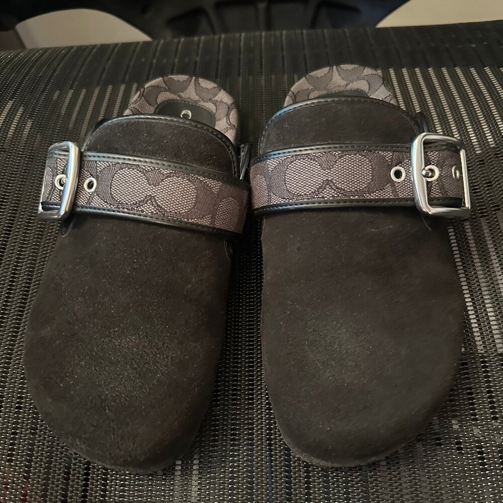 COACH Ashton Suede Clog Black Signature Jacquard Women's Size 8